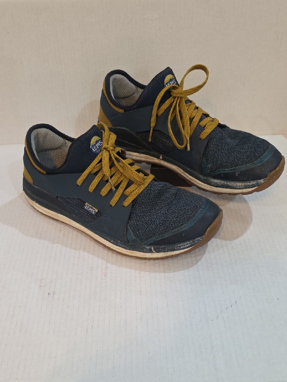 Lems Mesa Men's Navy Athletic Sneakers with Mustard Laces Size 13 D